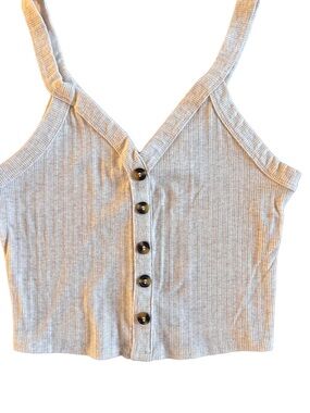 Bozzolo Light Oatmeal Ribbed Button-Front Crop Tank